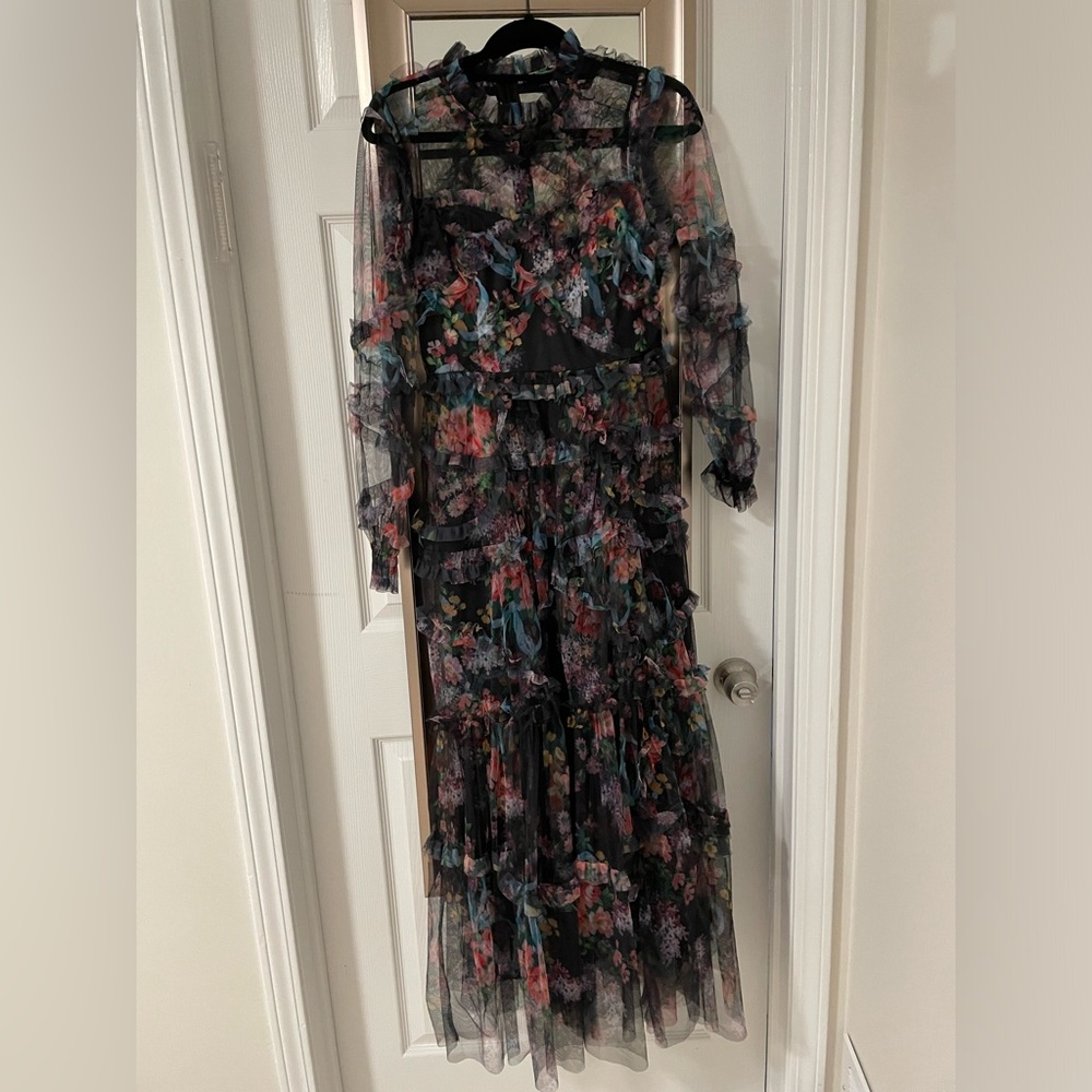 Brand new Beautiful black maxi dress/ gown with colorful flowers